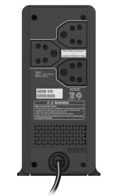 APC Back-UPS 600VA, 230V | 3 years* Warranty | BX600C-IN , Back view