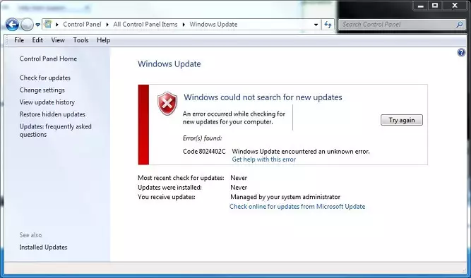 Window Update Error Code 8024402c
