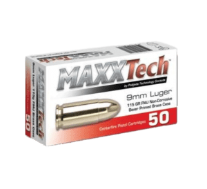 MAXXTECH 9MM AMMUNITION 500 ROUNDS BOX BRASS CASING