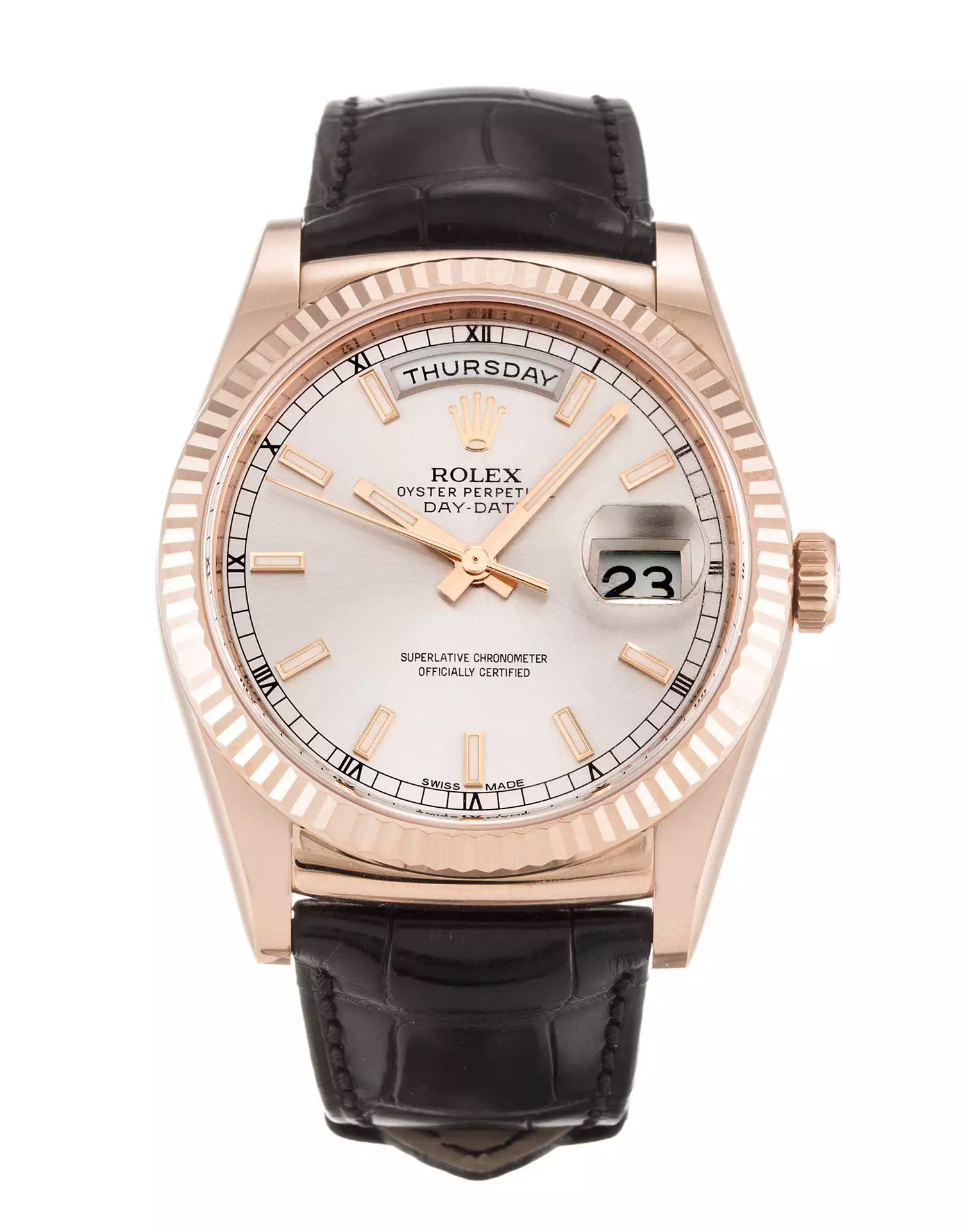rolex rose gold leather strap